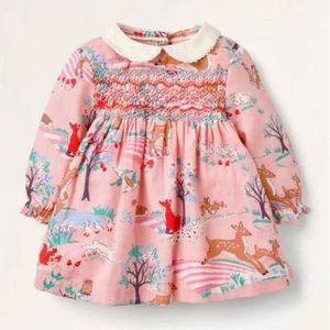 Baby Bode Pink Longsleeve Dress Woodland Creatures Peter Pan Collar 6-12 months